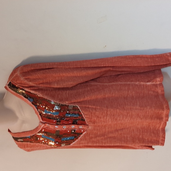 Free People Tiger Eyes Sequin Henley Top M - Picture 6 of 13